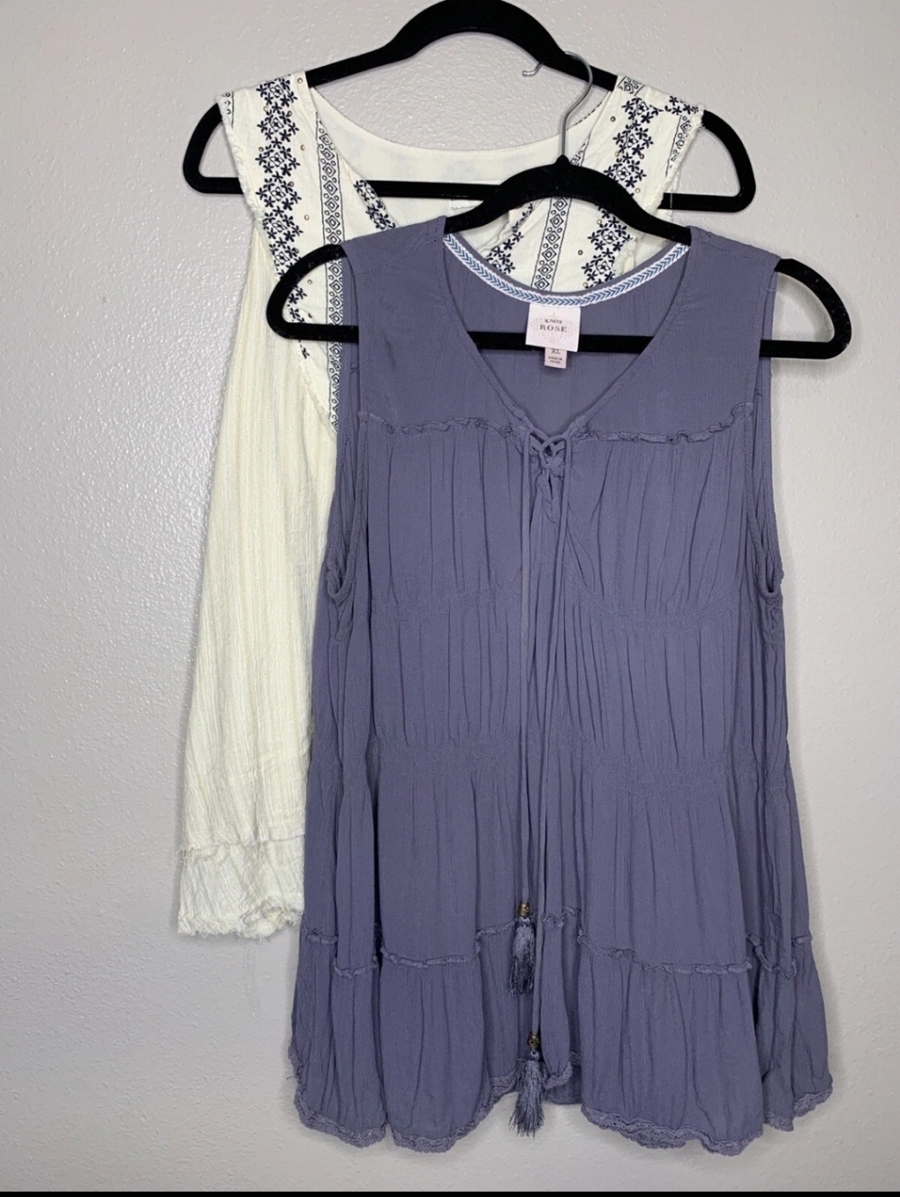 Knox Rose Womens Xl Tank Top Lot Blouse Bohemian Blue Boho V-neck Raw Hem Ruffle